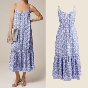 J Crew 2025 Tiered Tied Waist Dusty Periwinkle Long Dress